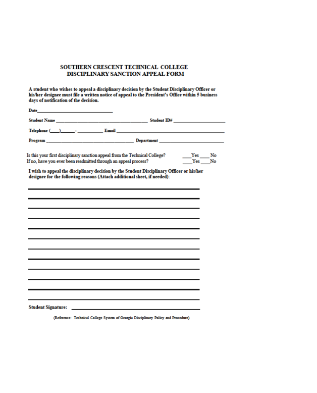 Disciplinary Sanction Appeal Form