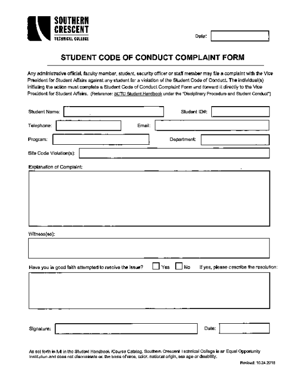 Student Code of Conduct Complaint Forms