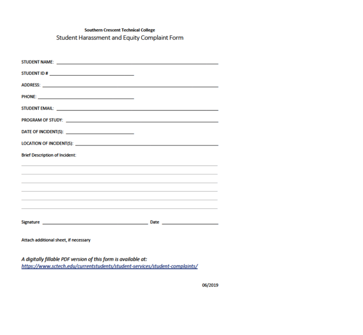 Student Harassment & Equity Complaint Form